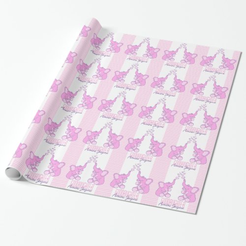 Baby Shower or birth goddaughter name pink wrap Wrapping Paper