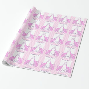 Baby Shower or birth granddaughter name pink wrap Wrapping Paper