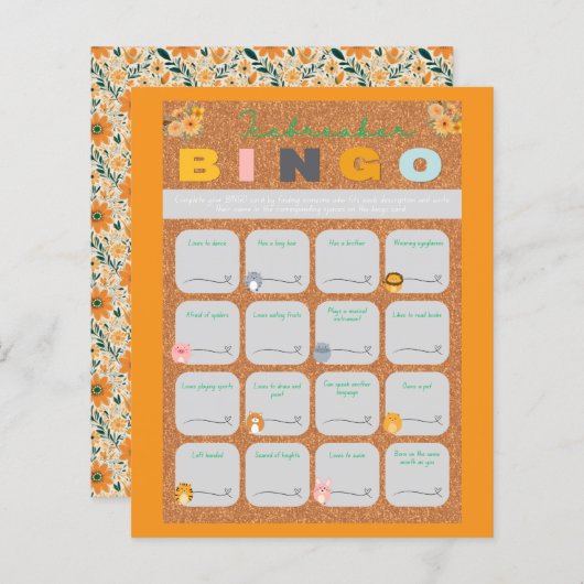 Baby shower orange icebreaker bingo Paper Sheet (Front/Back)