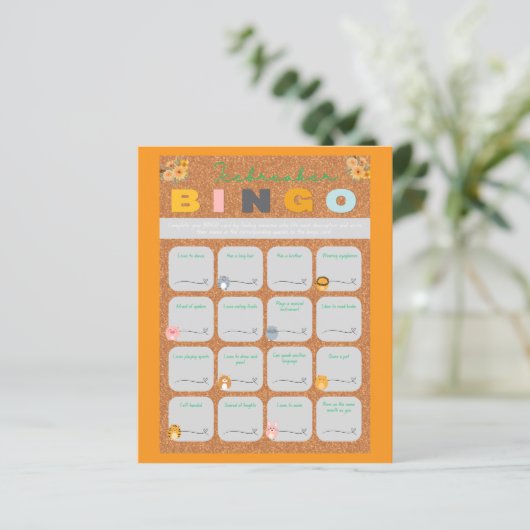 Baby shower orange icebreaker bingo Paper Sheet (Standing Front)