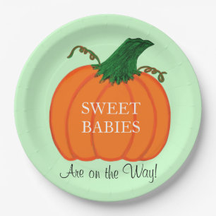 Baby Shower Orange Pumpkin Sweet Babies Paper Plates