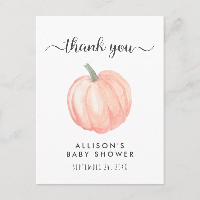 Baby Shower Orange Pumpkin Thank You Postcard (Front)