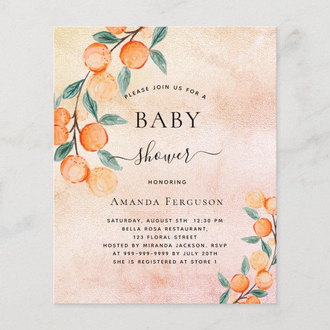 Baby shower oranges rose gold invitation (Front)