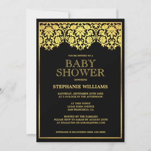 Baby Shower  Ornate Gold Art Deco Damasks Invitation