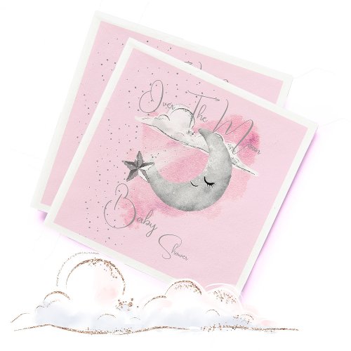 Baby Shower Over The Moon Pink Girl Napkins