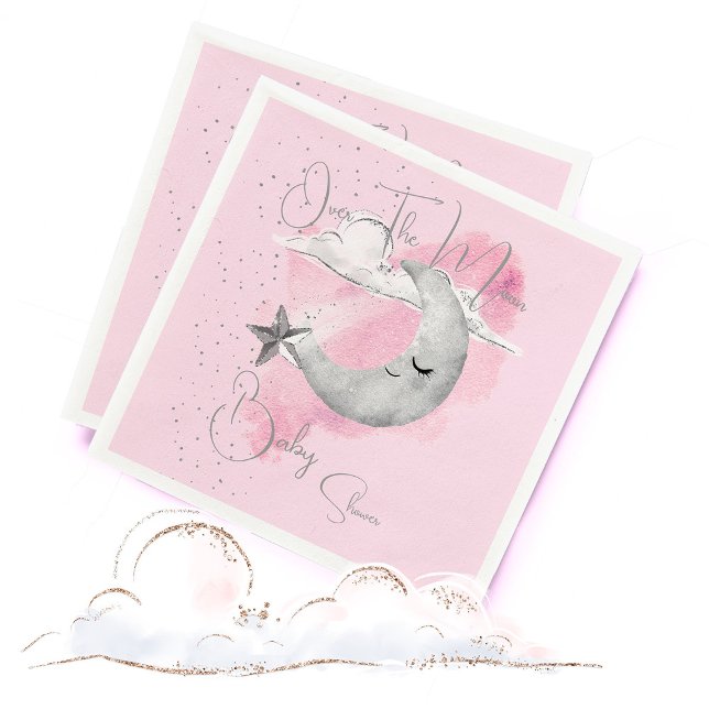 Baby Shower Over The Moon Pink Girl Napkins (Creator Uploaded)