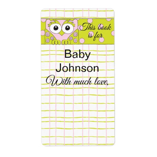 Baby Shower Owl Pink Bookplate Sheet of 8