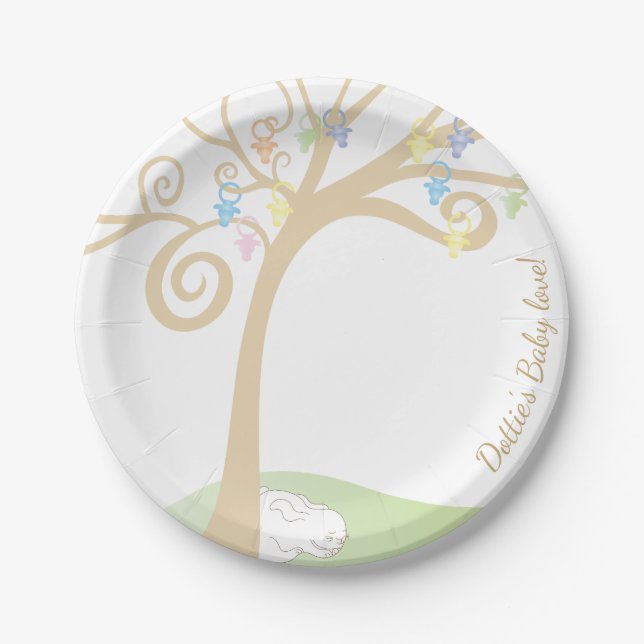 Baby Shower Paci Bunny Paper Plates (Front)