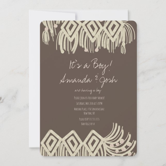 Baby Shower Painterly Macrame Boho Invitation (Front)