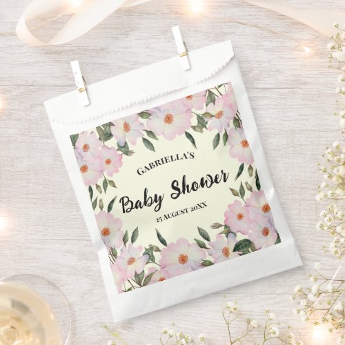 Baby Shower Pale Pink White Roses Wreath Design Favor Bag