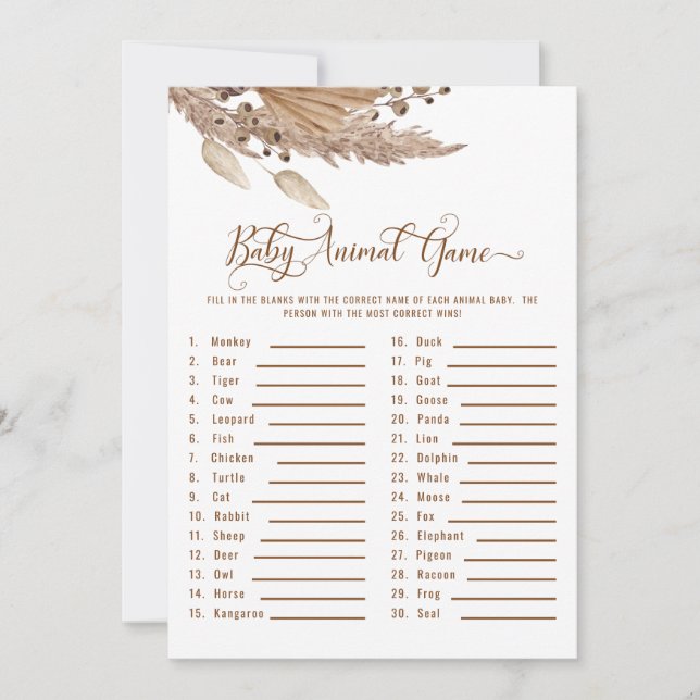 Baby Shower Pampas Baby Animal Game III Invitation (Front)