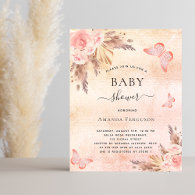 Baby shower pampas butterfly budget invitation