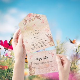 Baby Shower pampas butterfly floral diaper raffle All In One Invitation