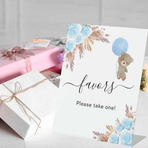 Baby shower pampas grass blue teddy bear favors