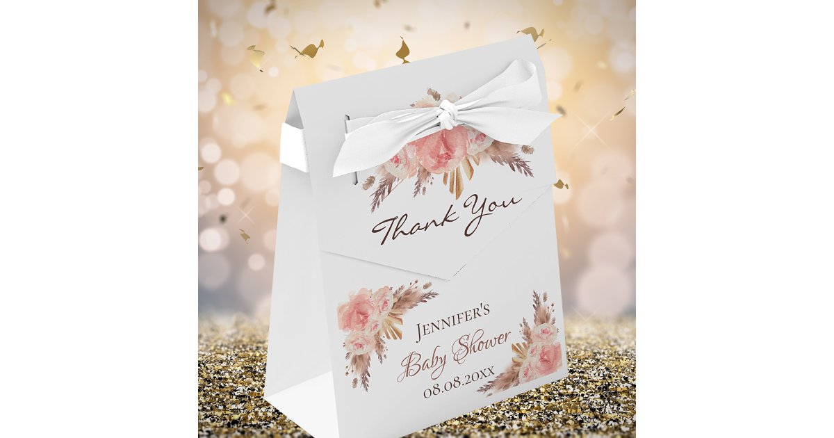 Baby Shower pampas grass blush floral thank you Favor Boxes | Zazzle