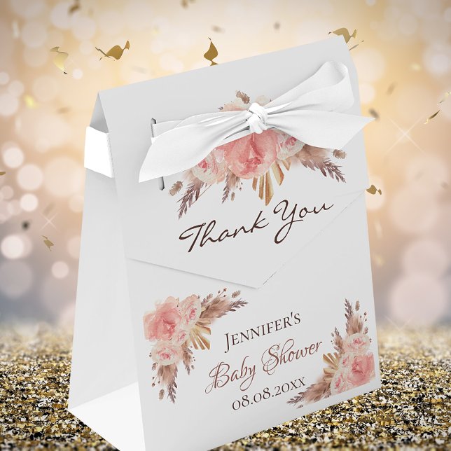 Baby Shower pampas grass blush floral thank you Favor Boxes (Creator Uploaded)
