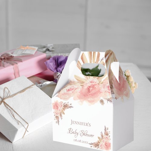 Baby shower pampas grass blush floral thank you favor boxes