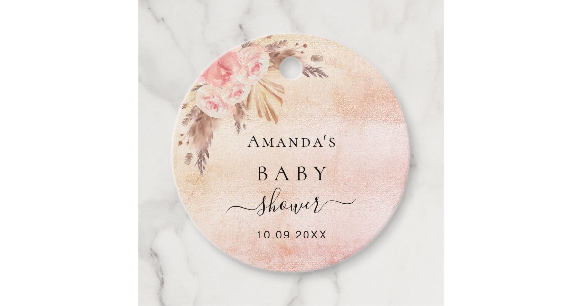 Baby Shower pampas grass blush rose thank you Favor Tags | Zazzle