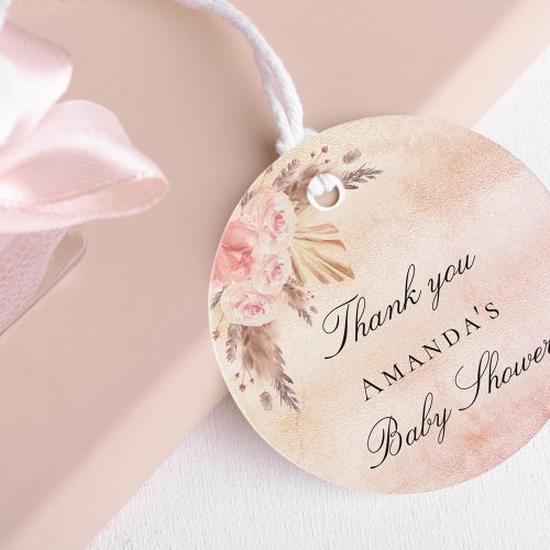 Baby Shower pampas grass blush rose thank you Favor Tags