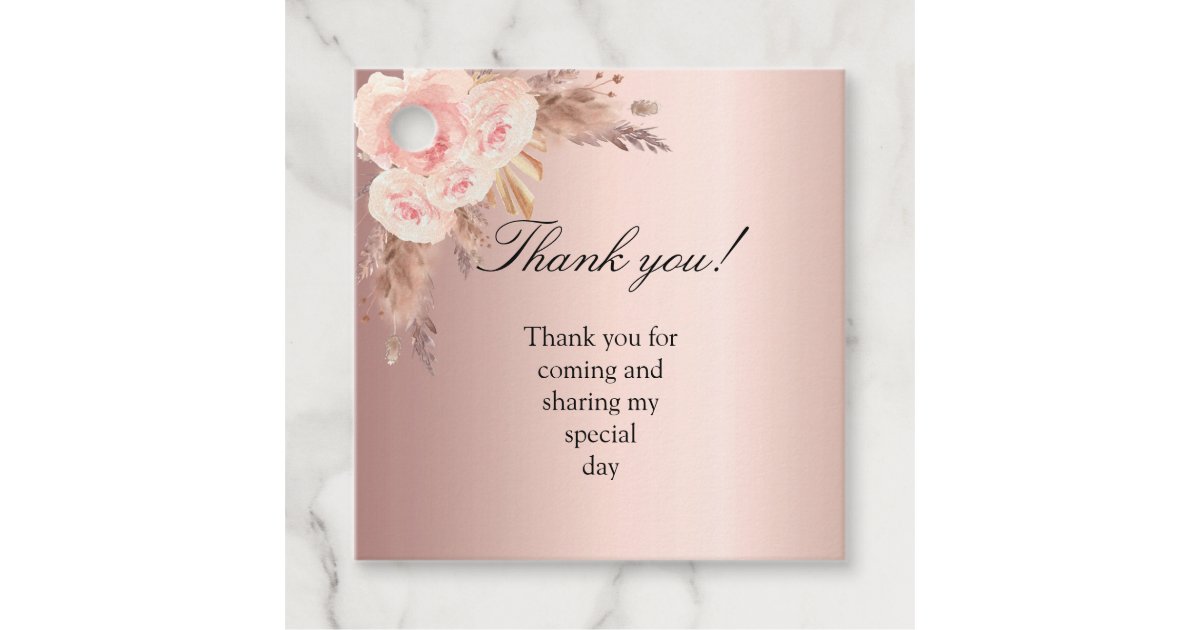 Baby Shower pampas grass blush rose thank you Favor Tags | Zazzle
