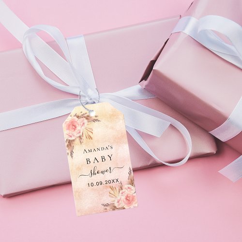 Baby Shower pampas grass blush rose thank you Gift Tags