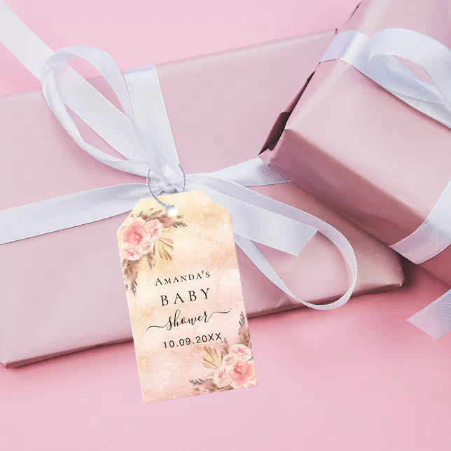 Baby Shower pampas grass blush rose thank you Gift Tags | Zazzle