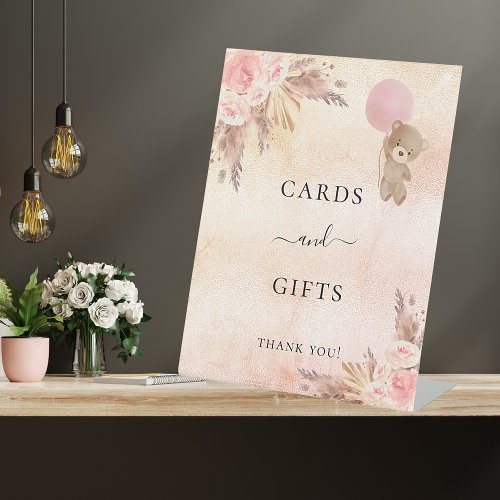 Baby shower pampas grass blush teddy cards gifts