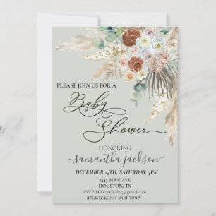 Baby Shower Pampas Grass Boho Watercolor Invitation
