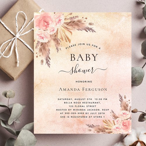 Baby shower pampas grass floral budget invitation  flyer