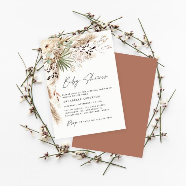 Baby shower pampas grass modern boho elegant invitation (Creator Uploaded)
