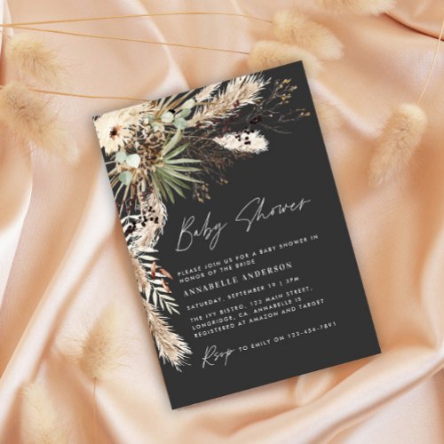 Baby shower pampas grass modern elegant black invi invitation