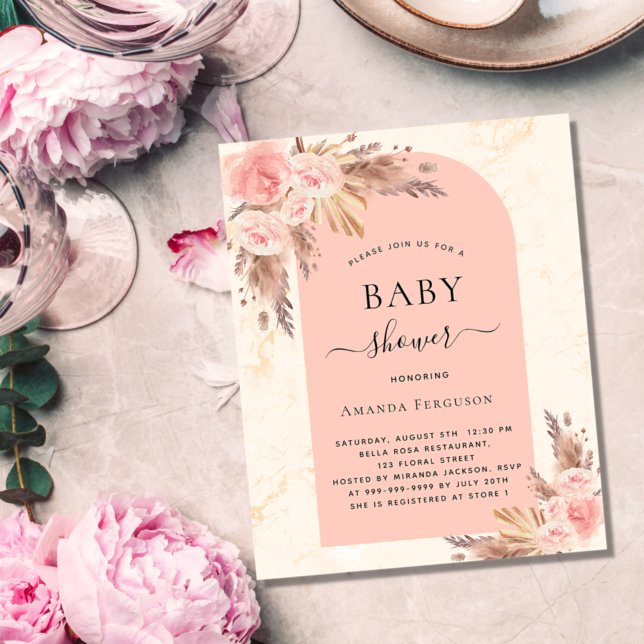 Baby shower pampas grass rose budget invitation flyer (Creator Uploaded)