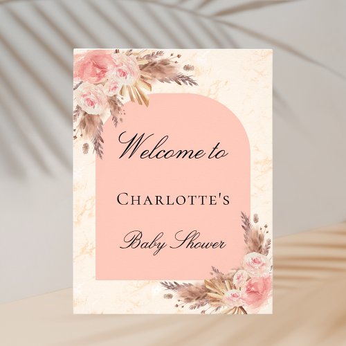 Baby shower pampas grass rose gold blush arch poster