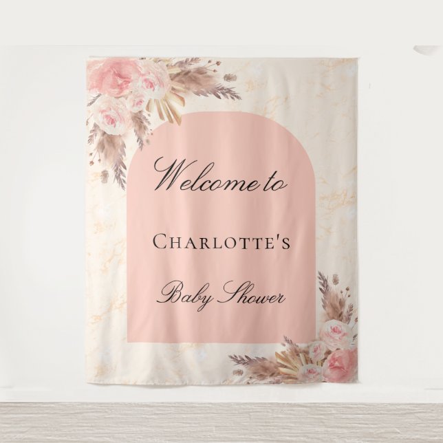 Baby shower pampas grass rose gold blush arch tapestry (Front)