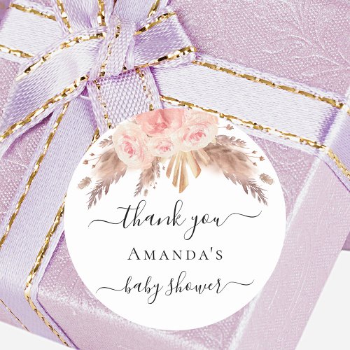 Baby Shower pampas grass rose gold blush floral Classic Round Sticker
