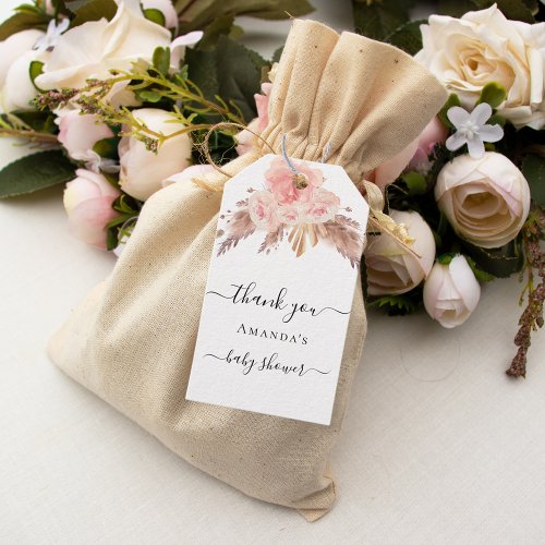 Baby Shower pampas grass rose gold blush floral Gift Tags