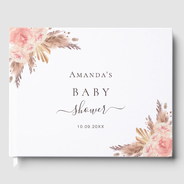 Baby Shower pampas grass rose gold blush pink Guest Book (Front)