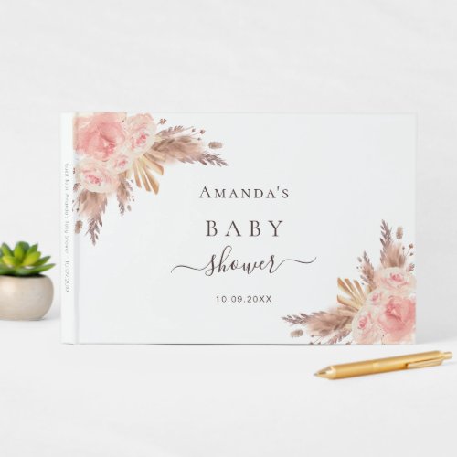Baby Shower pampas grass rose gold blush pink Guest Book