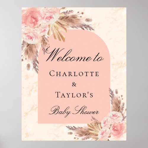 Baby shower pampas grass rose gold blush welcome poster