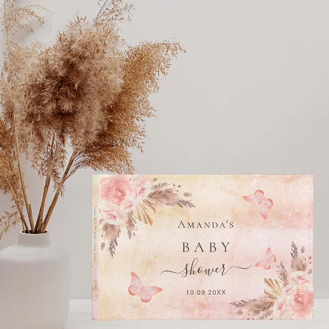 Baby Shower pampas grass rose gold butterflies Guest Book (Creator Uploaded)