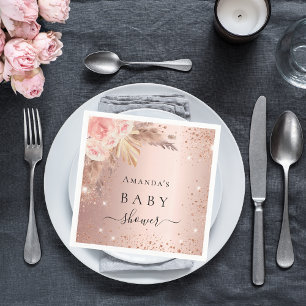 Baby Shower pampas grass rose gold floral glitter Napkins