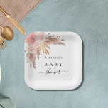 Baby Shower pampas grass rose gold florals white Paper Plates<br><div class="desc">For a baby shower,  celebrating a baby girl. A chic white background. Decorated with rose gold,  pink florals,  pampas grass.  Personalize and add the name of the mom to-be's name</div>