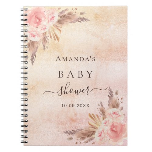 Baby Shower pampas grass rose gold guest book