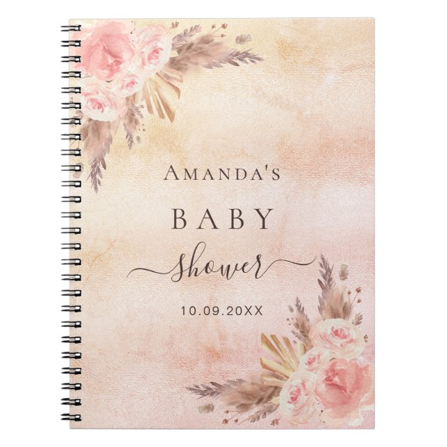 Baby Shower pampas grass rose gold guest book (Front)