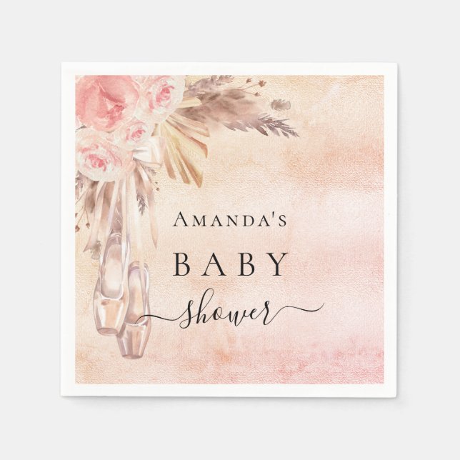 Baby Shower pampas grass rose gold pink ballerina Napkins (Front)