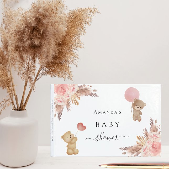 Baby Shower pampas grass rose gold teddy bear Guest Book (Creator Uploaded)