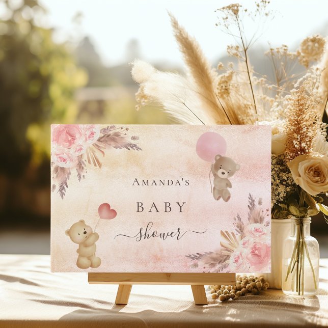 Baby Shower pampas grass rose gold teddy bear Guest Book (Creator Uploaded)