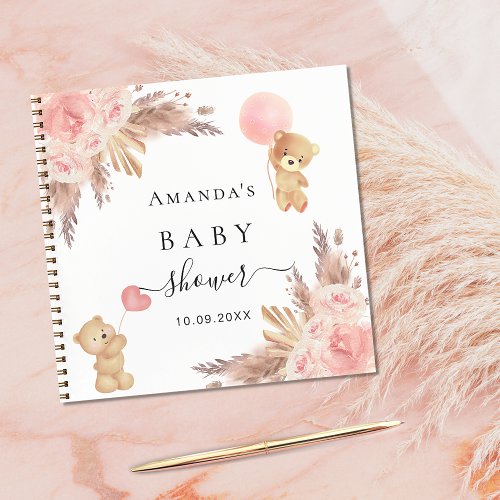 Baby Shower pampas grass rose gold teddy Notebook