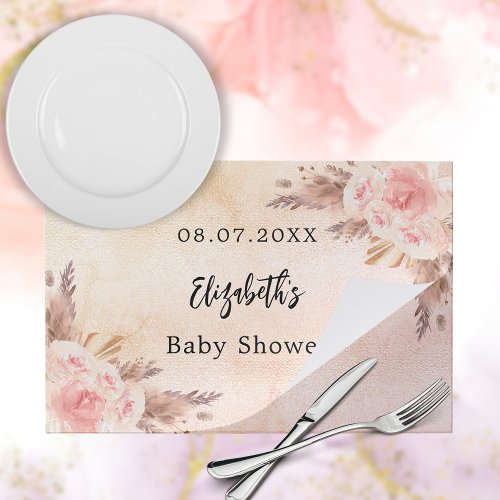 Baby shower pampas grass rose paper placemat