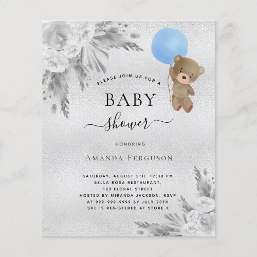 Baby shower pampas grass silver teddy boy budget flyer